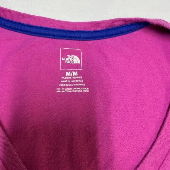 The North Face V-Neck Logo Tee Magenta Pink Women’s Medium Organic Cotton EUC - Picture 4 of 8